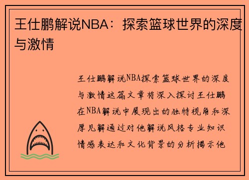 王仕鹏解说NBA：探索篮球世界的深度与激情